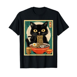Cat Ramen Japanese Funny Graphic Tees Kawaii Cat Anime Gifts T-Shirt