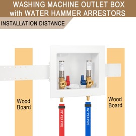 [1 Piece] Lingmfg Washing Machine Outlet Box PEX Crimp with Hammer Arrestors and 2 inch Outlet Drain, 1/2 inch Crimp PEX 1807, Connection 3/4 inch Washing Machine Hoses