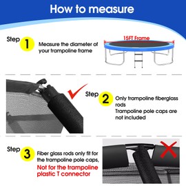 Universal Trampoline Fiber Glass Rods to Replace The Top Ring of Net Enclosure, Fiberglass Poles for 15Ft Frame with Tube Caps, Not for The Plastic T Connector