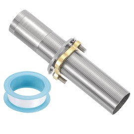 uxcell Faucet Mount Extension Shank 6"x 1.25" Stainless Steel Pipe Faucet Extension Nipple Locknut Kit Extension Threaded Lengthen Fixed High Foot with Nut and Gasket Fittings for Basin