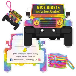You've Been Ducked Card - Nice Ride, Dcuk Duck Tags, Duck Ducking Game Card, 50 Pack, 3.5 x 2.5 inches, Duck Tag With Hole and Rubber Bands, SUV Car Design(7FD19101)