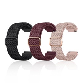MUNTE 3 Stück Uhrenarmband 20mm, Armband für Smartwatch Geflochtenes Nylon, Uhrenarmbänder für Männer Und Frauen, Flexible Anpassung (Weinrot, Rosa, Schwarz)