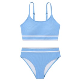 Ribbed Girls Bikini Set Spaghetti Strap Beach Bathing Suit Swimwear