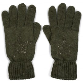 styleBREAKER warm gloves with rhinestone rivet star applique and double cuff, knit gloves, women 09010008, color:Olive