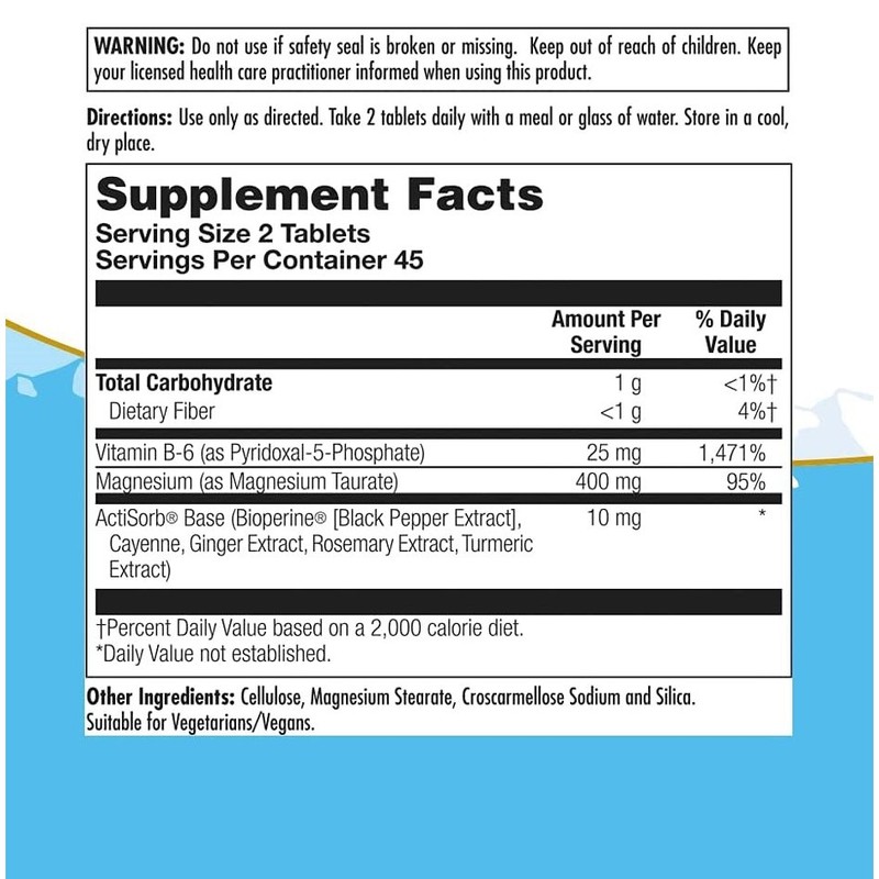 Kal 마그네슘 타우레이트+ 400mg 타블렛, 90정, 1개 Kal Magnesium Taurate+