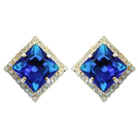 Navachi 18k Gold Plated Multicolor Square Zircon White Crystal Omega Back Stud Earrings, Cristal, circonita