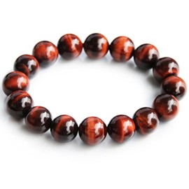 SODCAW Tiger Eye Bracelet,10MM Relax Anxiety Triple Protection Bracelet Spiritual Crystal Gemstones Beaded Bracelets for women men Bring Luck And Prosperity (Red2)