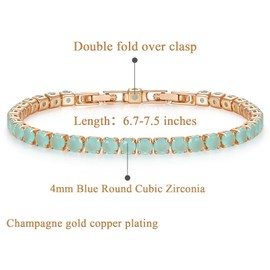 Tennis Bracelets for Women Blue Crystal Cubic Zirconia Bracelet Gold Plated Classic Diamond, Hypoallergenic Prom Jewelry Gifts