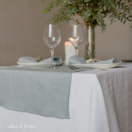 Linen & Cotton Hygge Table Runner Fabric Table Decoration 100% Linen Light Blue (40 x 300 cm) Long Runner Table Dining Table Decoration for Home Kitchen Party Brunch Christmas