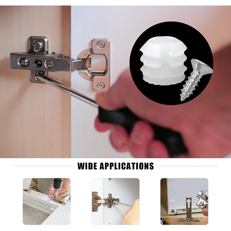 Zarique 200-Pack White Plastic Hinge Dowel Inserts with Screws for