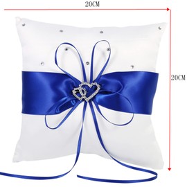 Tyenaza Wedding Ring Cushion, 20 cm x 20 cm, Blue Silk Ribbon, Ring Cushion, Wedding, Romantic Cushion with Bowknot, Double Hearts Decoration, Bridal Wedding Ring Cushion, Decoration, Vintage