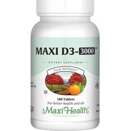 Maxi Health Vitamin D3 3000IU, 75mcg, 180 Tablets, Kosher