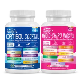 Cortisol Sink + Myo & D-Chiro Inositol Capsules - 13-in-1 Cortisol Cocktail with L-Theanine, Ashwagandha & Vitamin D3 + 16-in-1 Inositol Complex - For Stress Relief, Inner Rest & Ovarian Support