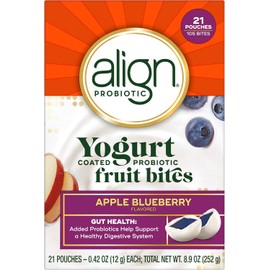 Align Probiotic, Yogurt Coated Probiotic Fruit Bites, Added Probiotic Helps Support Digestive Health, From the Maker of the #1 Doctor Recommended Probiotic Brand‡, Apple Blueberry Flavor, 21 Pouches