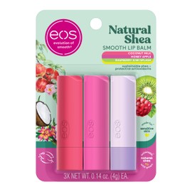 eos Natural Shea Lip Balm, Honey Apple, Coconut Milk & Raspberry Kiwi Splash, All-Day Moisture, Lip Care Products, 0.14 oz, 3-Pack