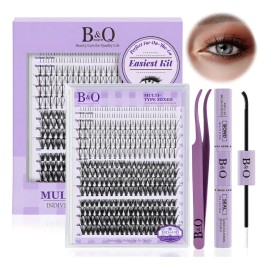 Kit de Extensiones para Pestañas B&Qaugen 3 en 1 con Pegamento, Curva D Mixta