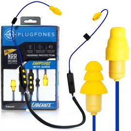 Plugfones Liberate 2.0 Wireless Bluetooth in-Ear Earplug Earbuds- 29NRR Noise Reduction Headphones with Noise Isolating Mic and Controls (Blue & Yellow)