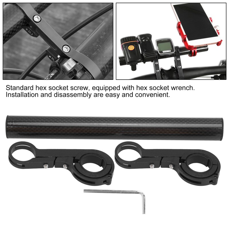 20CM Carbon Tube Bicycle Handlebar Extender Bracket Mount Bike Headlight
