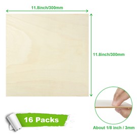 Basswood Sheets 12x12 Inch Unfinished Square Wood Pieces for Crafting 3mm Plywood Board 1/8" Thin Wooden Sheets Wood Slices Natural Wood Planks for Craft DIY Arts Project Painting Pyrography (16)