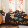 EVENHUG Floral Quilts Set Queen Size Black Sunflower Bedding Set