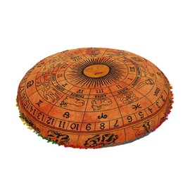 Bohemian Indian Decorative Floor Pillow Boho Mandala Hippie Cushion Sea Ottoman Poufs, Pom Pom Pillow Cases (Orange Rashi)