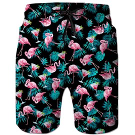 ALISISTER Men's Swimming Trunks Summer Swimming Shorts 3D Print Quick Drying Hawaii Surf Swimming Trunks Sports Shorts, Flamingo 1, l