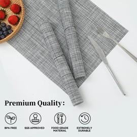 Leetaltree Linen Grey Placemats Set of 12 - Heat Resistant Non-Slip Place mats for Dining Table, Washable Durable PVC Vinyl Woven Table Mats（Linen Grey, 12）