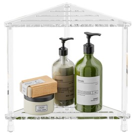 YUNEASELF Corner Shower Stool 16in: Waterproof Small Foot Rest with Anti-slip Feet for Shaving Legs - Acrylic Corner Shower Bench with Storage Shelf for Inside Spaces