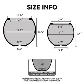 Kante Round Concrete Flower Pot, 19.2 Inch Dia (14" Opening) Sphere Shape Design Planter with Drainage Hole and Rubber Plug for Indoor & Outdoor Plants, Charcoal Finish with Forest Green Interior