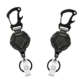 2Pack Heavy Duty Retractable Keychain, Tactical ID Badge Holder Reel Carabiner Clip with Magnetic Closure for Men