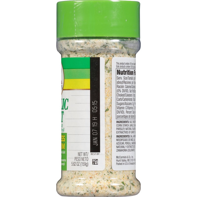 Lawry's 25% Less Sodium Garlic Salt With Parsley, 5.62 oz