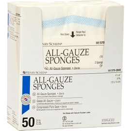 Henry Schein Premium 100% Cotton All-Gauze Sponge 4x4 8 Ply Sterile Square for Wound Care & Home First Aid Kits - 50/Box