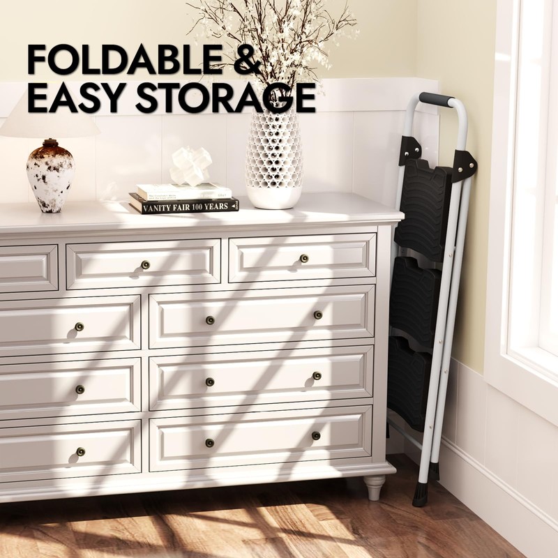 KINGRACK 3 Step Folding Ladder, 900 lbs Load Capacity, Non-Skid