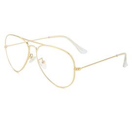 JOVAKIT Aviator Clear Lens Glasses for Women Men Non-prescription Eyeglasses Blue Light Blocking Lens Metal Frame (Gold)