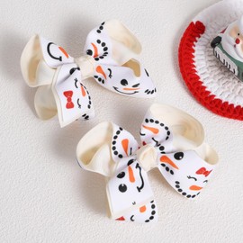 4.3in Christmas Snowman Decor Ribbon Hair Bows Hair Clips Alligator Hair Pins Barrettes for Teen Toddler Girls Kids Holiday Dress Outfit Decorative Accessories Women Xmas Gift