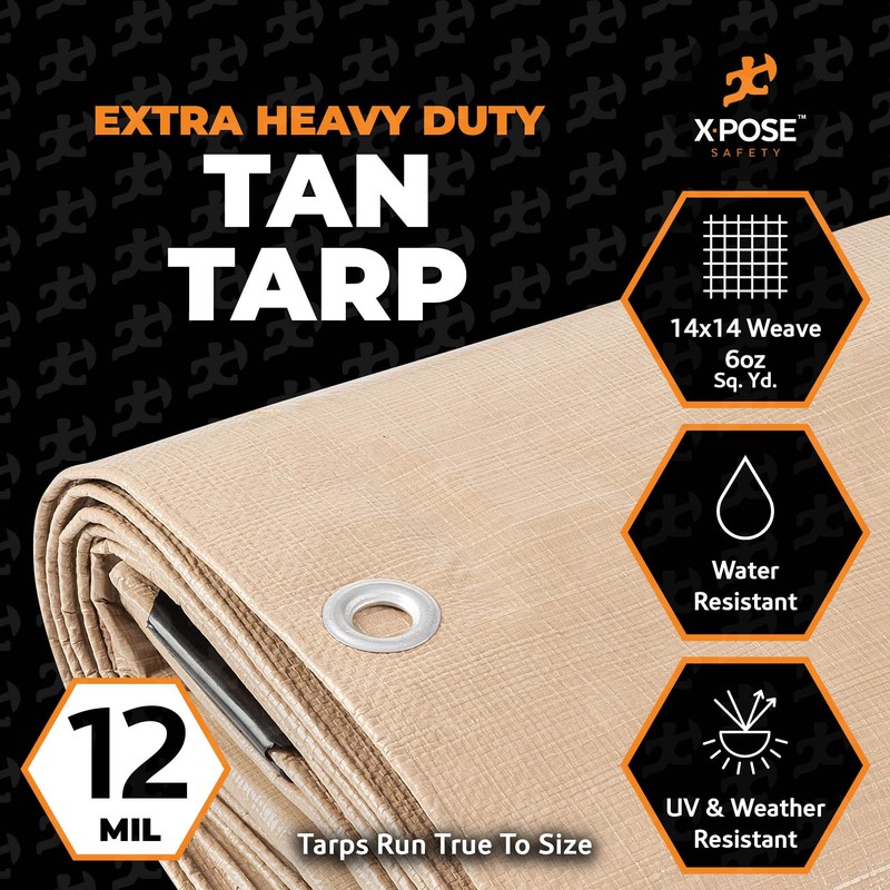 Heavy Duty Tan Poly Tarp 6' X 30' - Multipurpose