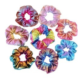 Healvian 24pcs Metallic Rainbow Hair Ties Women Girls Hair Accessories Elastic Ponytail Holders Bands