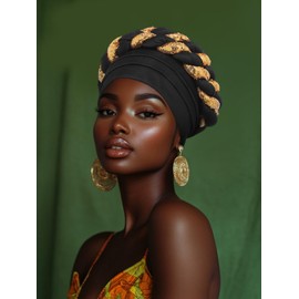 Wosois Hair Turbans African Turban Double Braid Pre-Tied Head Scarf Twisted Stretchy Sequin HeadWrap for Women Fashion