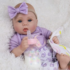 Milidool Lifelike Reborn Baby Dolls Girl - Realistic 18-Inch Newborn Baby Doll, Nice Gift for Kids Age 3+, Parents-to-be, Grandparents,Purple Clothes