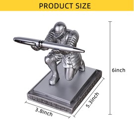 ZUOLUN Knight Pen Holder, Executive Knight Pen Holder with 3 Cool Pen, Pen Stand Desk Organizers, Desk Pen Holder, Creative Pen Stand Decorative Gift for Office and Home Desk Organizer (Silver)