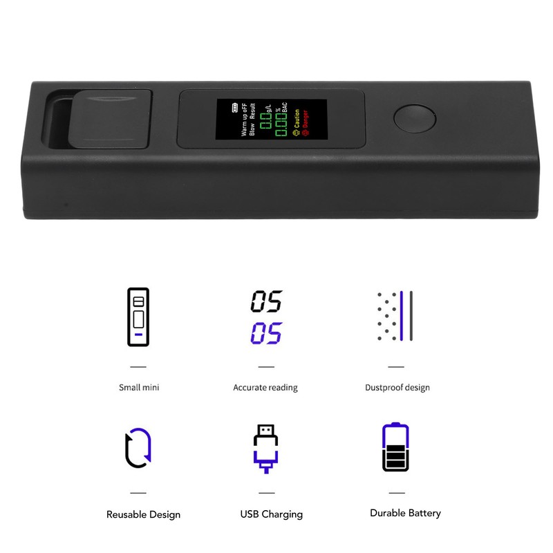 Portable Drunk Tester High Accuracy LCD Display Breathalyzer Rechargeable Air