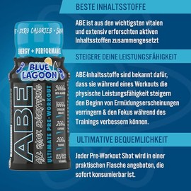 Applied Nutrition Applied Nutrition Abe Pre Workout Shot - All Black Everything Booster Pre Workout Energie Shots, Physische Leistung durch Citrullin, Beta Alanin, Koffein (12 Shot (Multipack), Blue Lagoon)