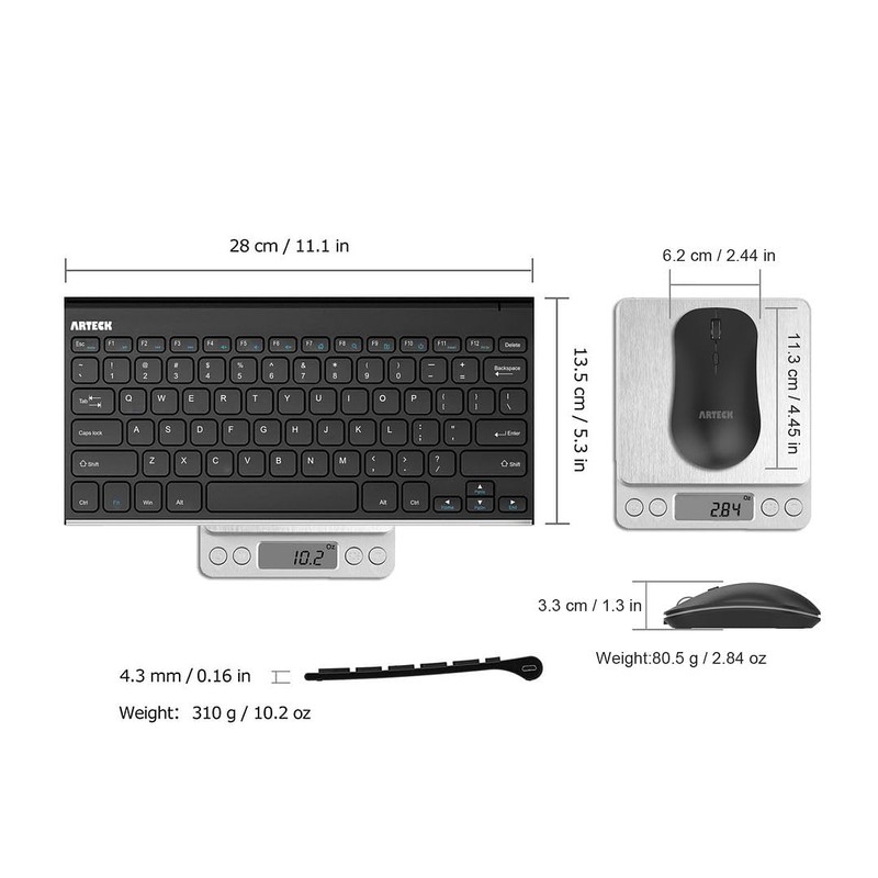 Arteck 2.4G Wireless Keyboard and Mouse Combo Ultra Compact Slim