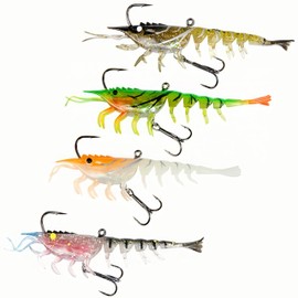 Hviomru Super Durable TPE Fishing Lures for Crappie Trout Walleye,Lifelike Shrimp Crayfish Swimbait,Pre-Rigged Fishing Jig Lures for Freshwater and Saltwater T/B/A/O-4pcs