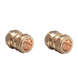 TC 15mm Brass Straight Compression Coupling Connector Fitting for Copper Pipe Pack of 2
