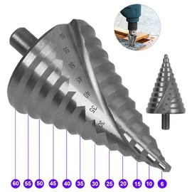 HSS Spiral Step Cone Drill Bit, 6-60mm, Metal and Wood Hole Cutter Tool
