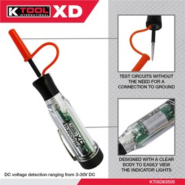 K Tool International XDCHT504 Dual Polarity DC Circuit Tester for Garages, Repair, Shops, and DIY, Cordless, Dual Color LED Indicators, 3-30V DC Test Range, Audible Beep, 3.6V Lithium Battery