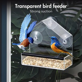Miawtro Window Bird Feeder,2 Pcs Acrylic Plastic Clear House Shape Design Bird Feeder，Bird Feeders for Small Birds with Strong Suction Cups for Garden Outdoor Backyard Wildlife Little Birds