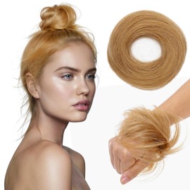 TESS Real Human Hair Bun Elastic Easy Scrunchies Hairpiece Updo Ponytail Extensions Hair Accessories for Women UK #27 Dark Blonde