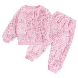 JiAmy Toddler Kids Baby Sweatshirt Set, Girl Boy Clothes Winter Warm Pajamas Sleepwear Fleece Tracksuit Tops and Pants 2Pcs Fall Outfits 12-18 Months